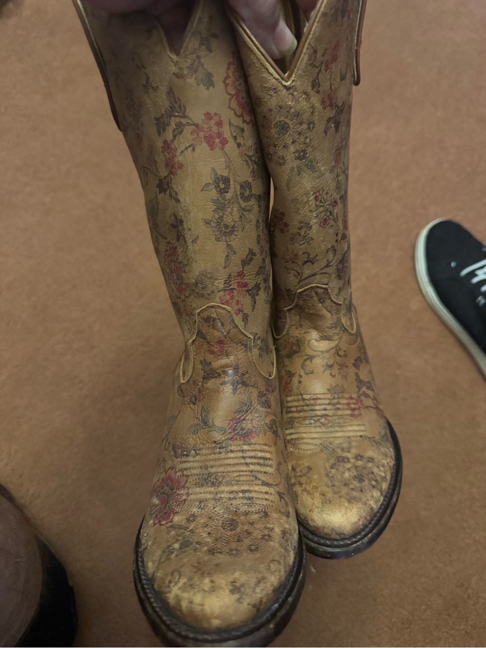 Shyanne Floral Tan Leather Western Boots